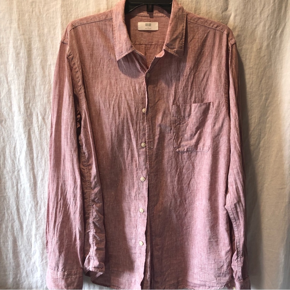 Mens Uniqlo 100 linen long sleeve shirt button down excellent condition size L
